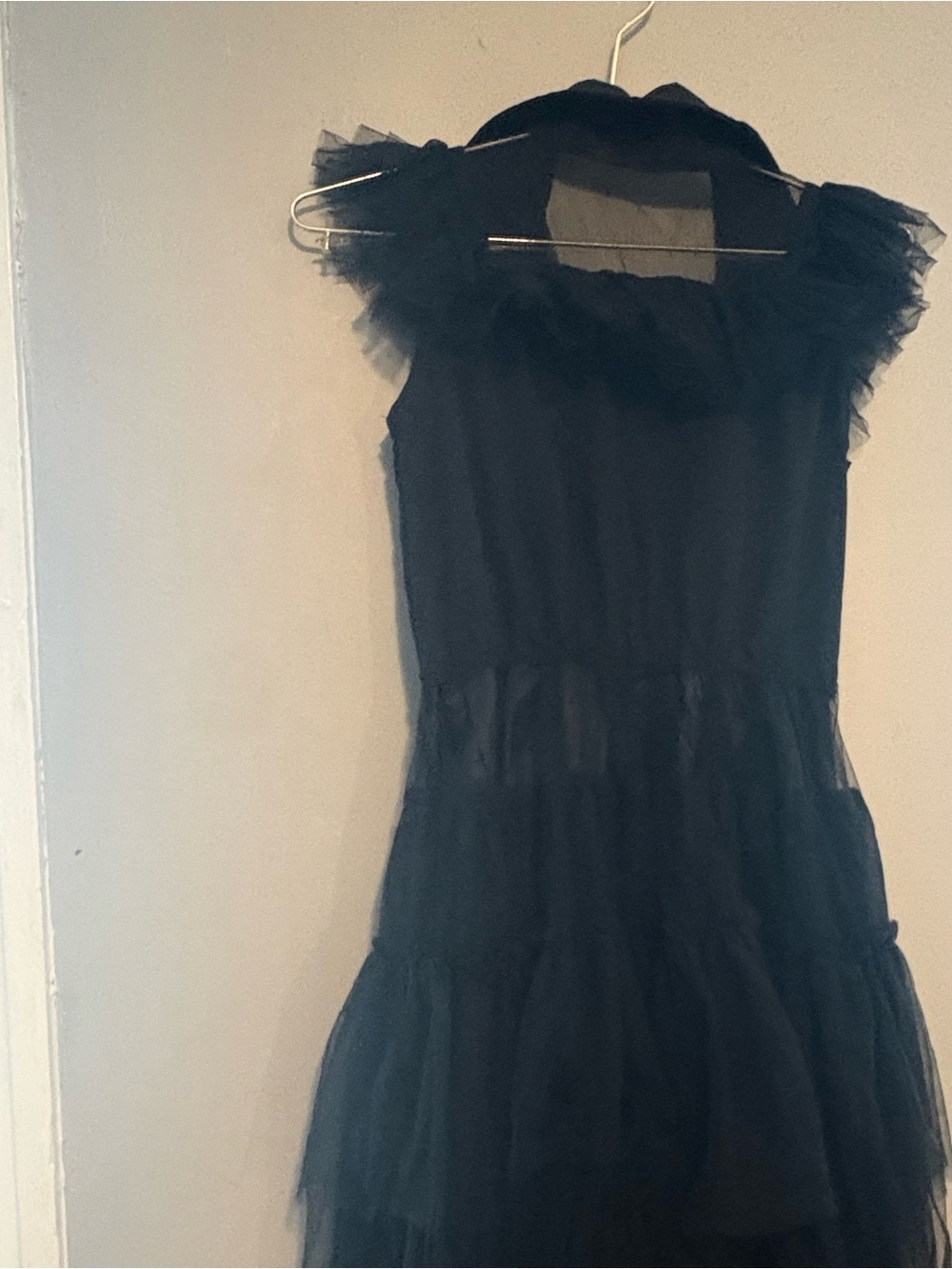 Kids Black Tulle Ruffle Wednesday Halloween Costume Dress Size 10/12 girls